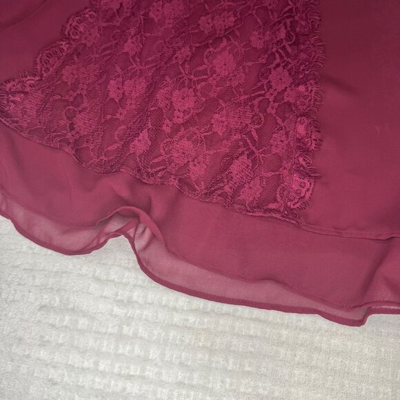 LC Lauren Conrad Lace Back Bell‎ Sleeve Burgandy Maroon blouse Dress shirt XL - Picture 9 of 9